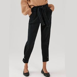 NWT Something Navy June Black Paper Bag Relaxed Jean Denim Jogger